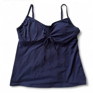 Lands' End Navy Ruched Tie Front Underwire Tankini Top Size 16 Long